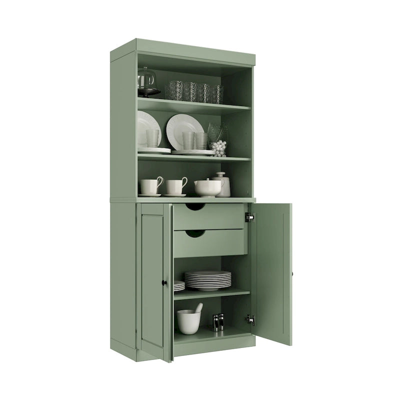Dispensa da cucina in legno massello al 100% con 2 ante in vetro trasparente o legno massello e organizer a 2 cassetti by
