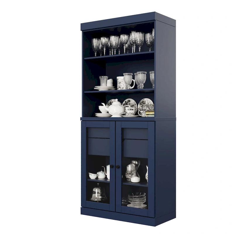 Dispensa da cucina in legno massello al 100% con 2 ante in vetro trasparente o legno massello e organizer a 2 cassetti by