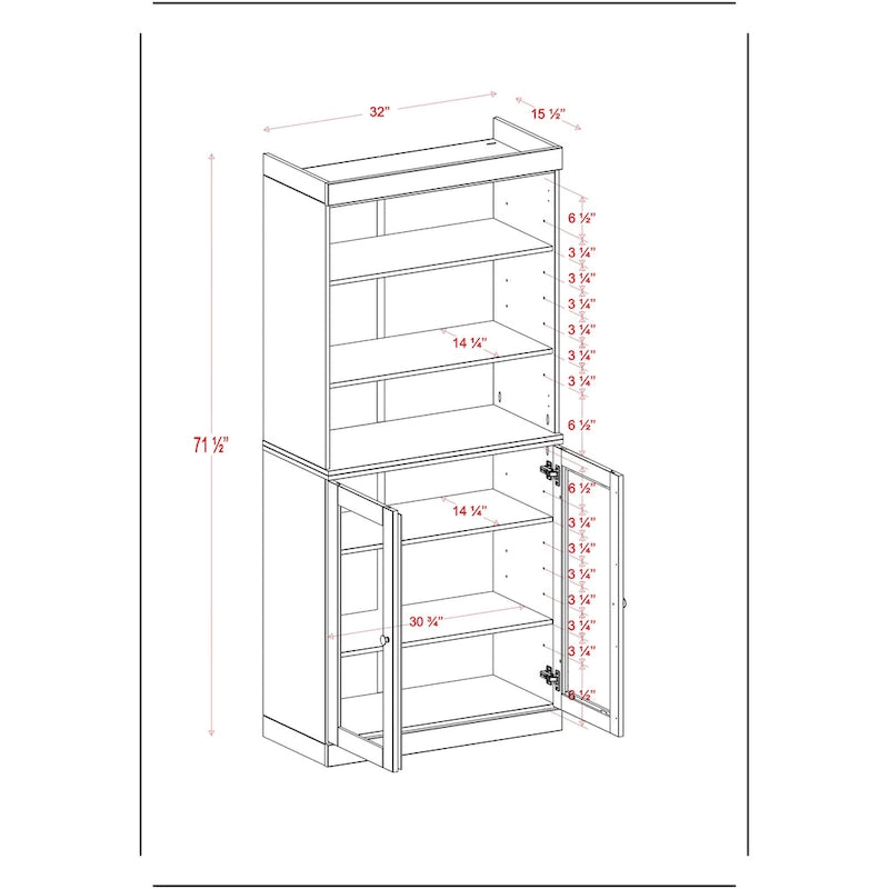 Dispensa da cucina in legno massello al 100% con 2 ante in vetro trasparente o legno massello e organizer a 2 cassetti by