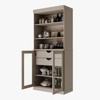 Dispensa da cucina in legno massello al 100% con 2 ante in vetro trasparente o legno massello e organizer a 2 cassetti by