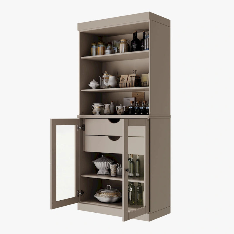 Dispensa da cucina in legno massello al 100% con 2 ante in vetro trasparente o legno massello e organizer a 2 cassetti by