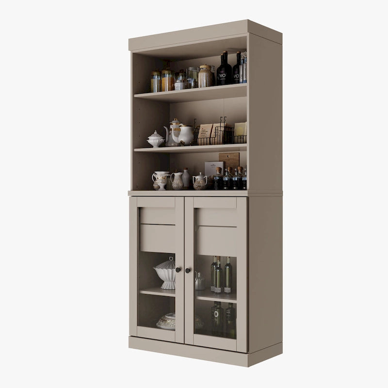 Dispensa da cucina in legno massello al 100% con 2 ante in vetro trasparente o legno massello e organizer a 2 cassetti by
