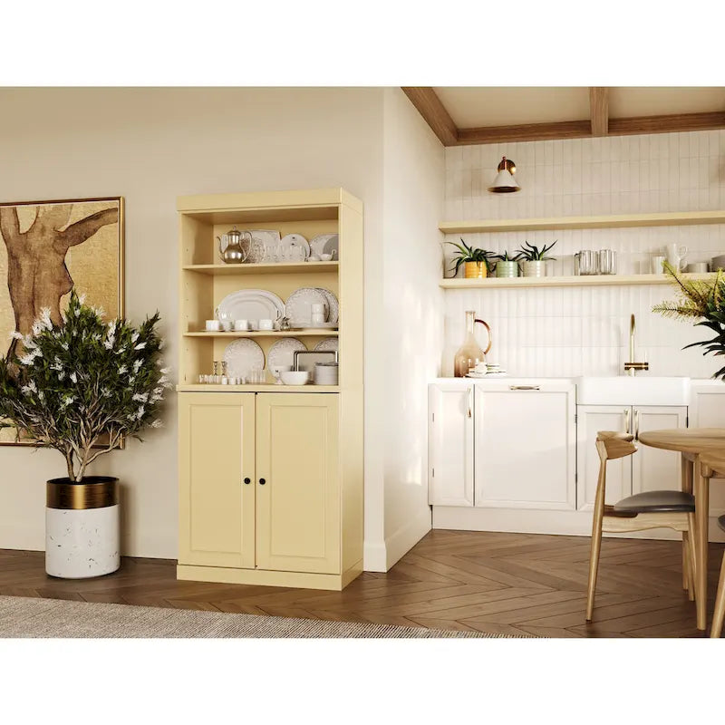 Dispensa da cucina in legno massello al 100% con 2 ante in vetro trasparente o legno massello e organizer a 2 cassetti by