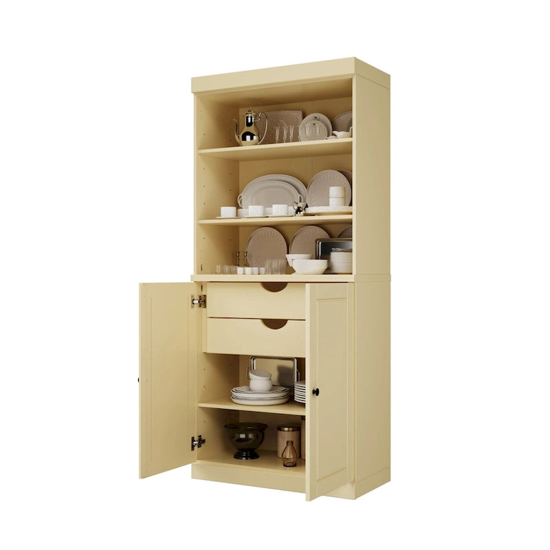 Dispensa da cucina in legno massello al 100% con 2 ante in vetro trasparente o legno massello e organizer a 2 cassetti by
