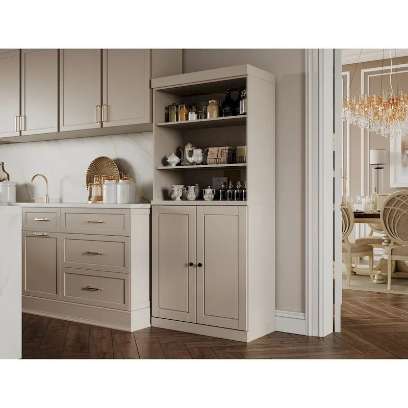 Dispensa da cucina in legno massello al 100% con 2 ante in vetro trasparente o legno massello e organizer a 2 cassetti by