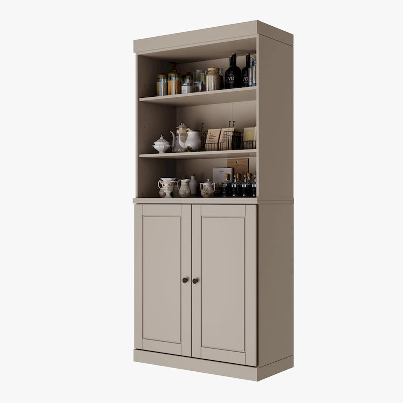 Dispensa da cucina in legno massello al 100% con 2 ante in vetro trasparente o legno massello e organizer a 2 cassetti by