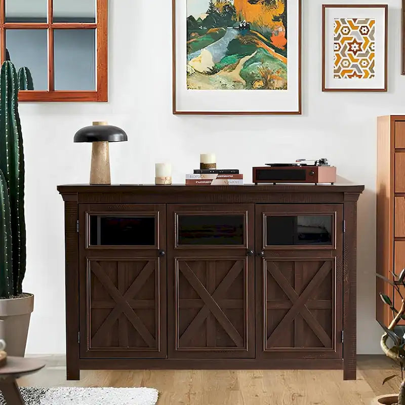 Credenza grande a 3 ante, mobile bar e portabottiglie, credenza da buffet, tavolo da buffet, angolo caffè, angolo bar