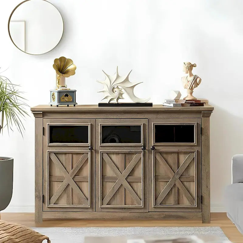 Credenza grande a 3 ante, mobile bar e portabottiglie, credenza da buffet, tavolo da buffet, angolo caffè, angolo bar