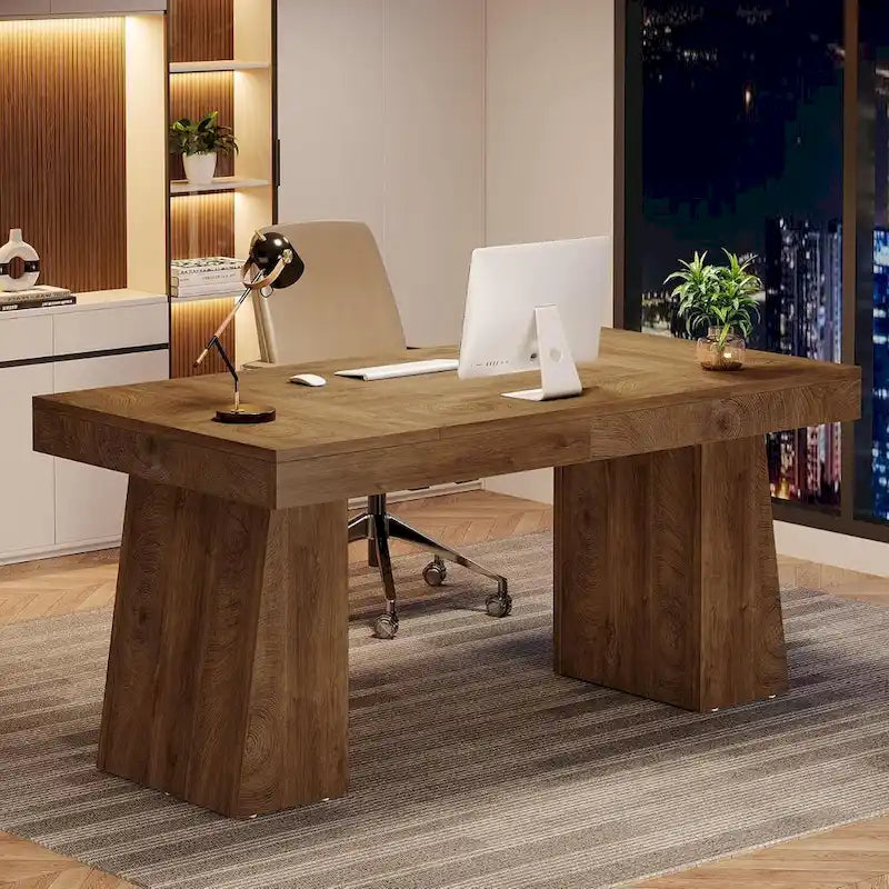 Scrivania direzionale marrone in legno Mid-Century per ufficio domestico