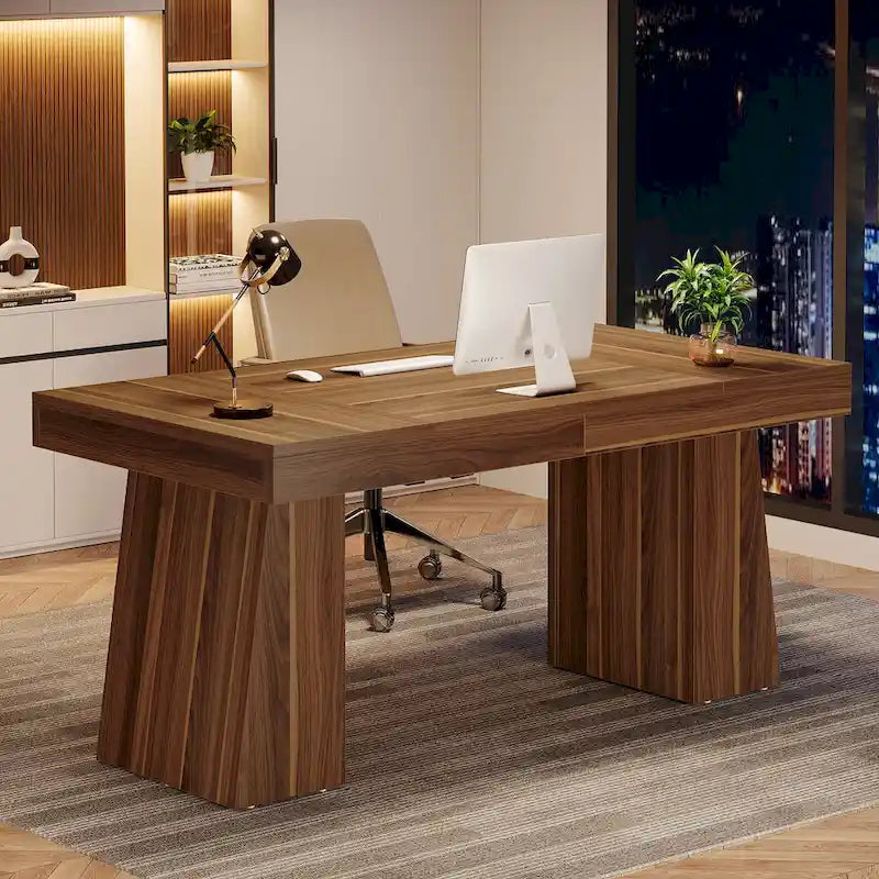Brauner Schreibtisch aus Holz im Mid-Century-Stil für das Homeoffice