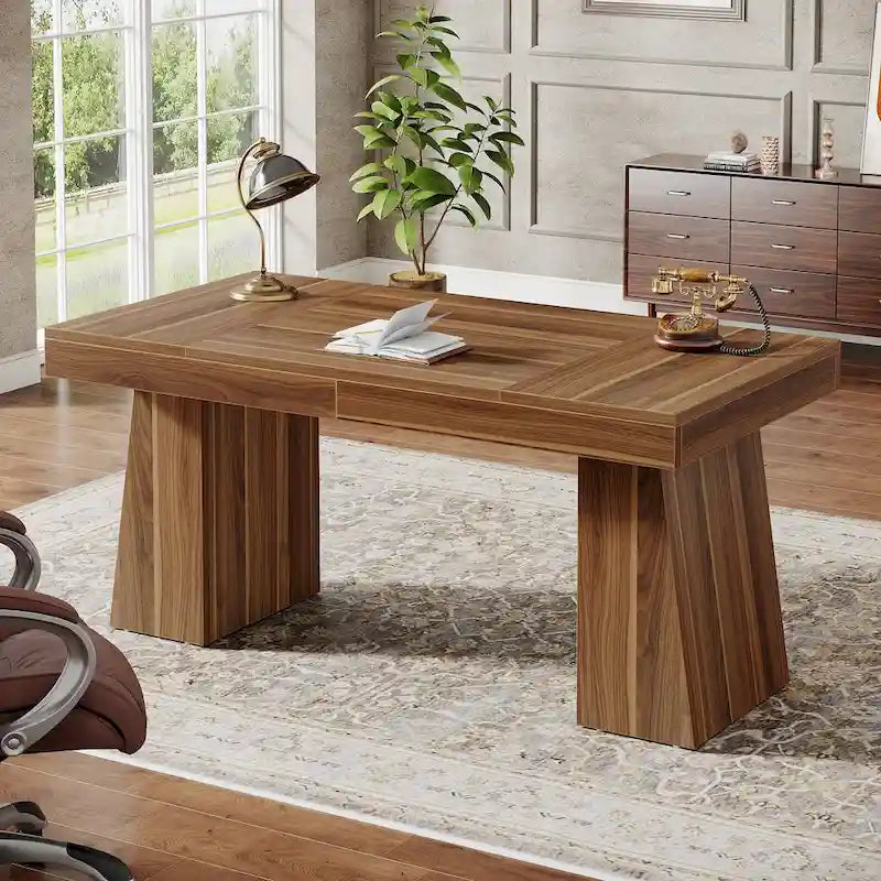 Brauner Schreibtisch aus Holz im Mid-Century-Stil für das Homeoffice